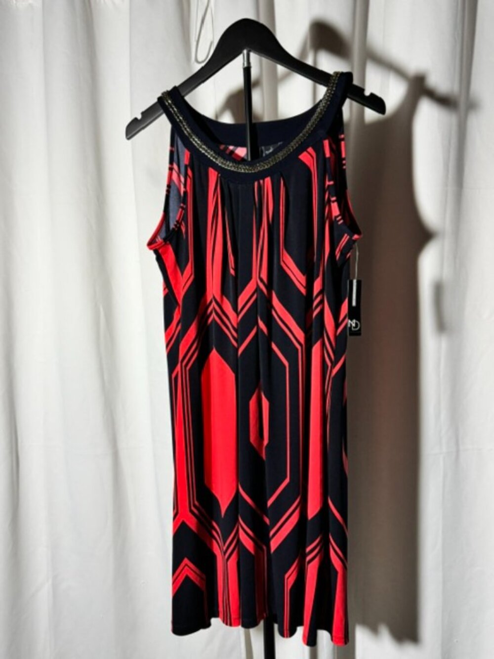 New Directions Red and Navy Sleeveless Dress - Size L